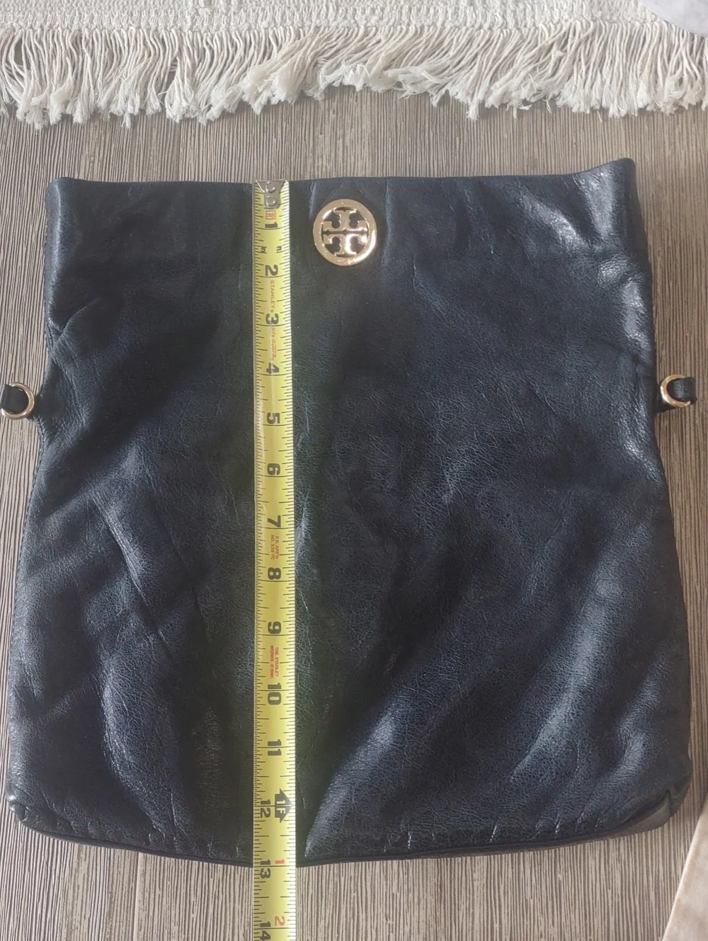 Tory Burch Black Leather Fold-Over/Convertible Crossbody with Gold Tone Logo